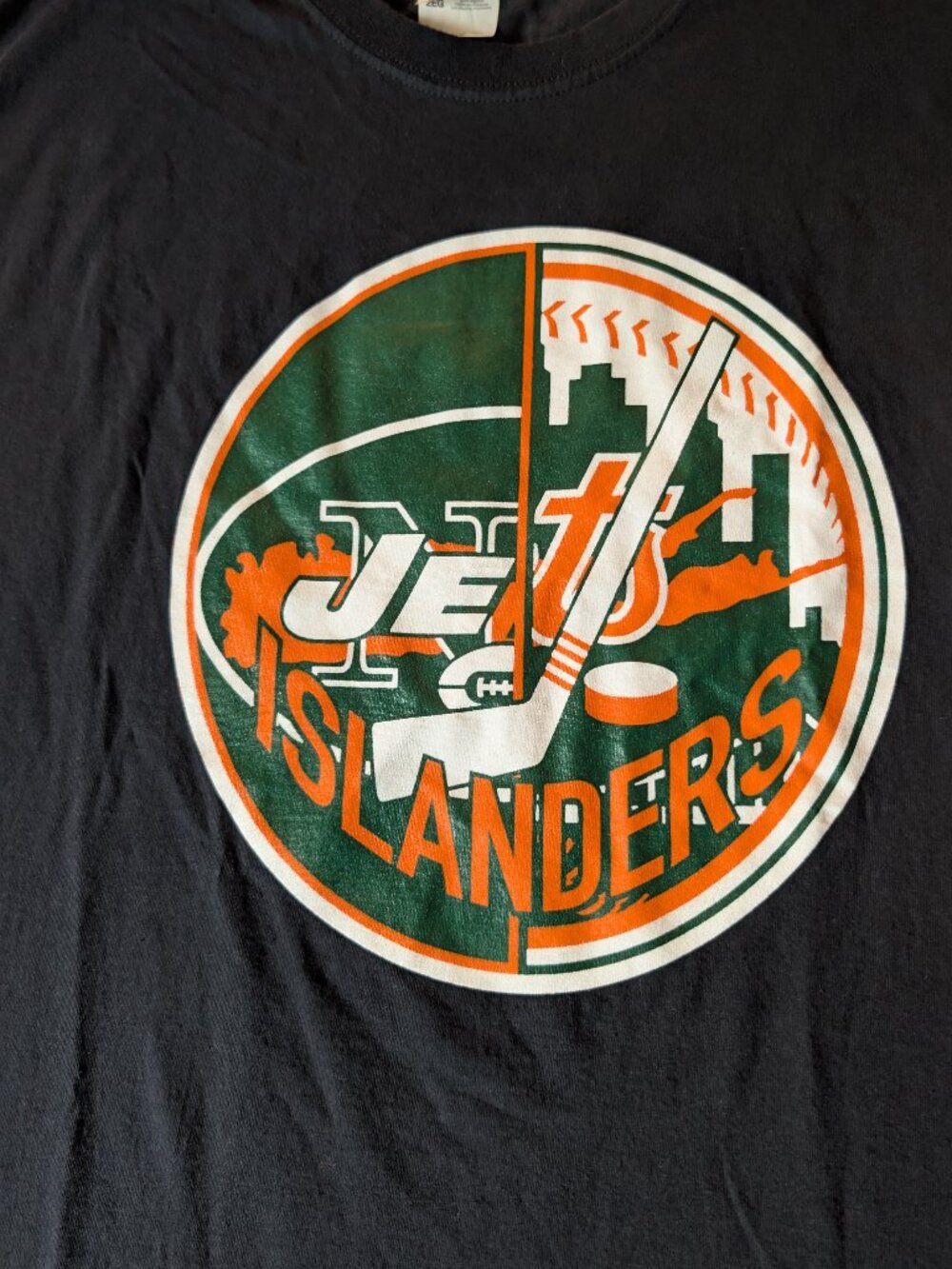 Fruit Of The Loom NY Jets Mets Islanders Shirt 2XL Black Heavyweight Graphic Tee